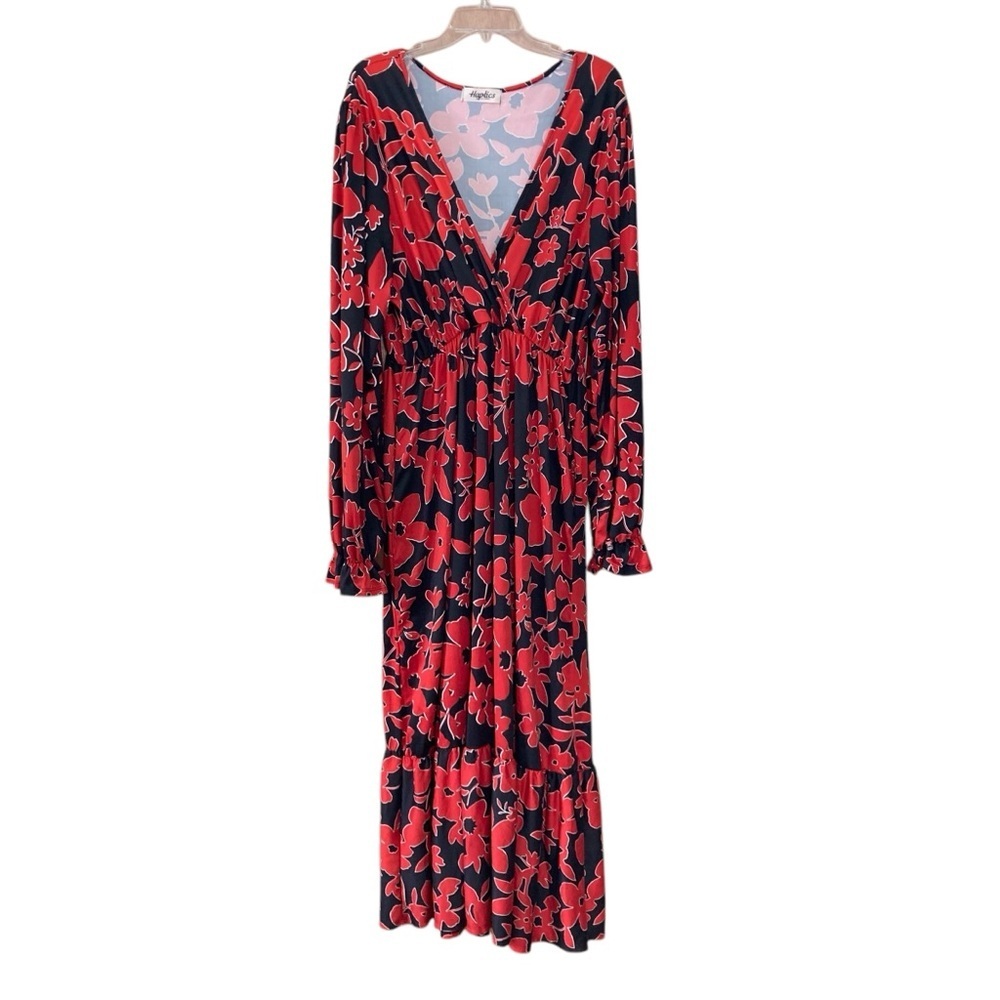 Haptics It's A Match Black &  Red Floral Long Sleeve Maxi Dress (Size 3X) - Picture 3 of 11